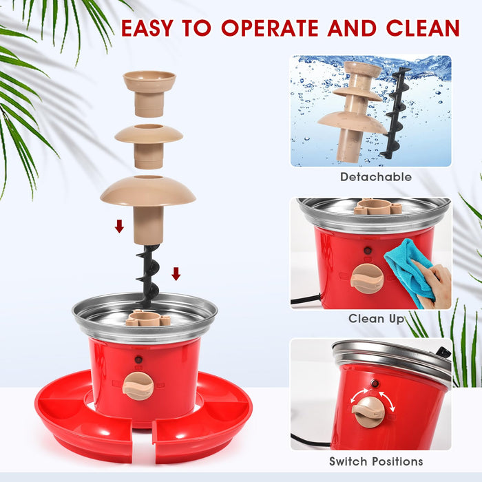 Chocolate Fountain, 3-Tier Mini Chocolate Fountain Machine with 4PCS Forks and Removal Serving Tray, Stainless Steel Electric Chocolate Fondue Fountain for Nacho Cheese, BBQ Sauce, Syrup, 20 OZ