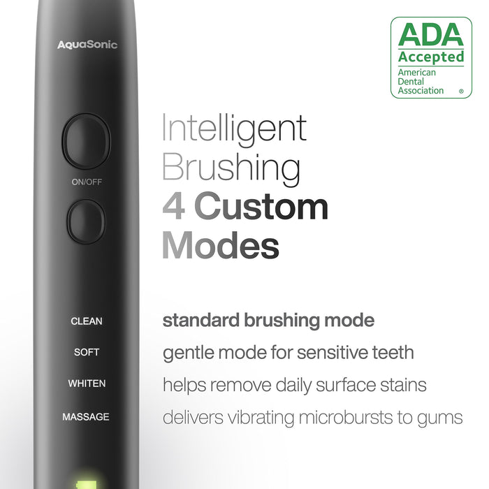 Aquasonic Black Series Ultra Whitening Toothbrush – ADA Accepted electric toothbrush- 8 Brush Heads & Travel Case – 40,000 VPM Electric Motor & Wireless Charging - 4 Modes w Smart Timer