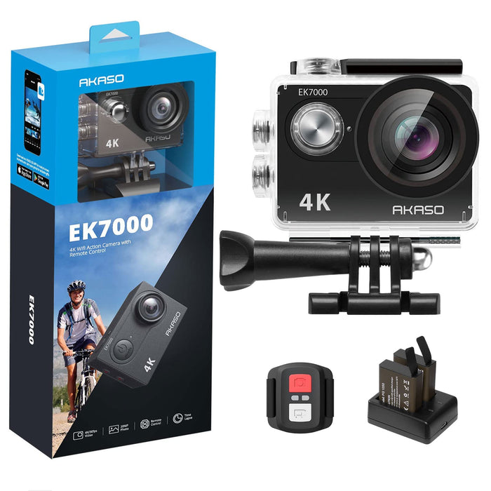 AKASO EK7000 4K30FPS 20MP Action Camera EIS Ultra HD Underwater Camera 131FT Waterproof Camera 170 Degree Wide Angle 4X Zoom Support External Microphone