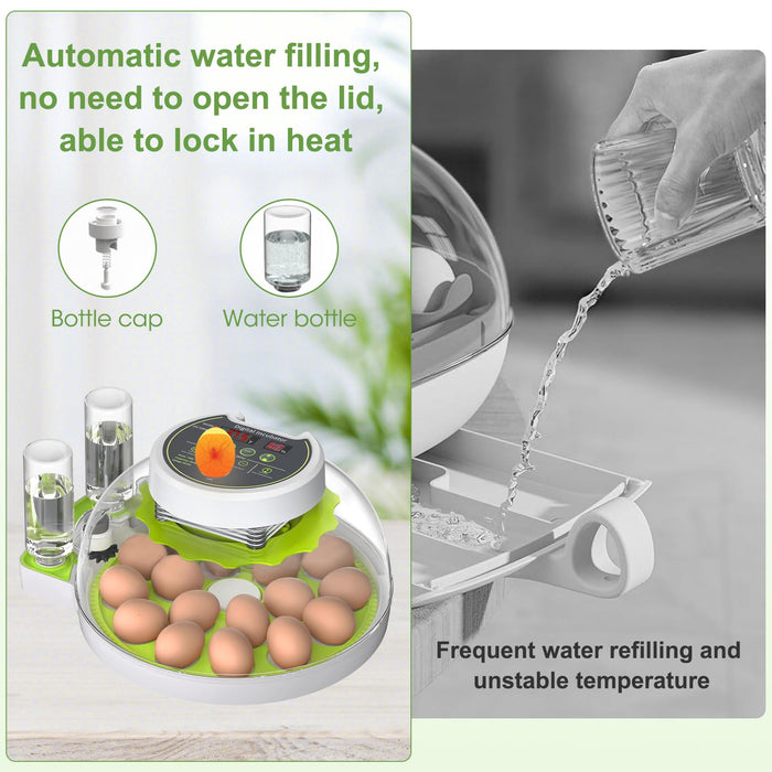 18 Egg Incubator for Hatching Eggs With Automatic Turner and Humidity Control, Quail Egg Hatching Incubator 360°View, Suitable for Chicken Duck and Other Poultry