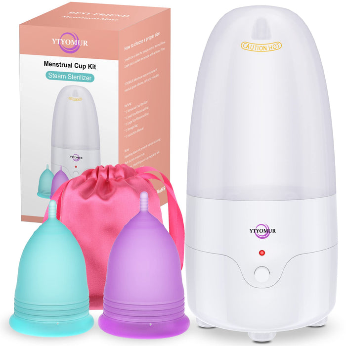 YTYOMUR Menstrual Cup Steamer Sterilizer with 2 Reusable Menstrual Cups, Period Cups Cleaner Wash Kit