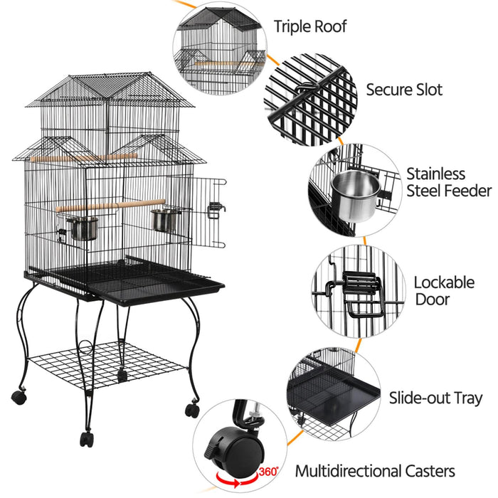 Yaheetech Budgie Cage 55-inch Rolling Standing Triple Roof Medium Parrot Cage Pet Bird Cage with Detachable Stand for Cockatiels Sun Parakeets Green-cheeked Conures Macaw