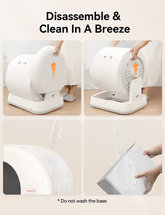 MeoWant Self-Cleaning Cat Litter Box, Integrated Safety Protection Automatic Cat Litter Box for Multi Cats, Extra Large/Odor Removal/APP Control Smart Cat Litter Box with Mat & Liner