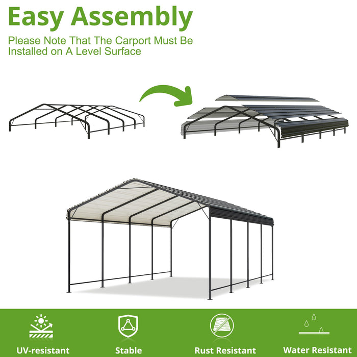 AIRWIRE 10x15 Metal Carport Carports with Enhanced Base Heavy Duty Garage Outdoor Galvanized Car Shelter for Car, Boats and Truck