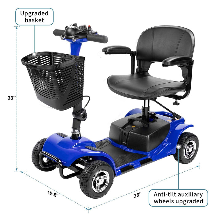 1inchome 4 Wheel Mobility Scooter, Electric Power Mobile Wheelchair for Seniors Adult with Lights- Collapsible and Compact Duty Travel Scooter w/Basket Extended Battery Light Blue