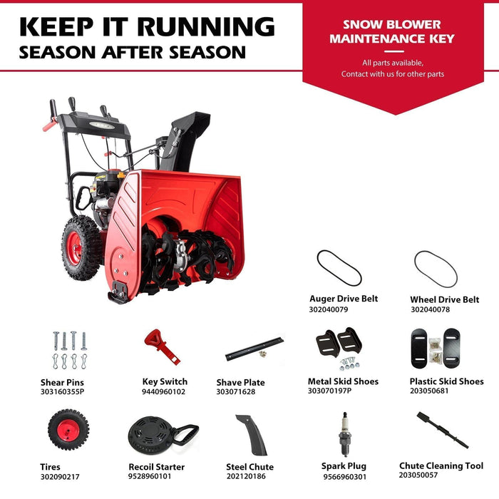 PowerSmart Snow Blower Gas Powered 24 in. 2-Stage 212cc Engine with Electric Start, LED Light, Self Propelled