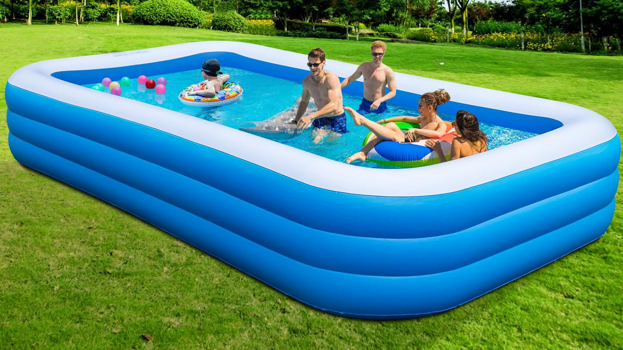 Large Inflatable Pool with Seats for Adults, 130"x 72" x22” Full Size Family Blow Up Pool, Oversized Thickened Above Ground Swimming Pool with Pump for Backyard Home Garden Lawn Indoor Outdoor