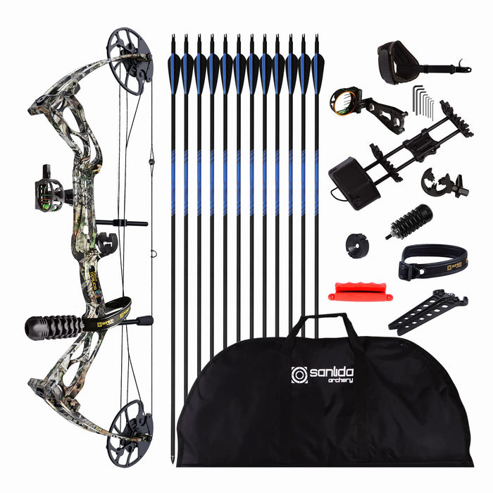 Sanlida Archery Dragon X8 RTH Compound Bow Package for Adults and Teens,18”-31” Draw Length,0-70 Lbs Weight,up to IBO 310 fps,No Press Needed,Limbs Made in USA,Limited Life-time Warranty