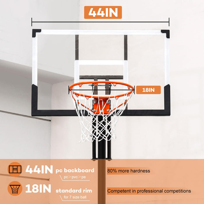 Aimking Pool Basketball Hoop Outdoor System with 44 Inch Shatterproof Backboard, 4.8FT-10FT Height Adjustable Basketball Goal System for Youth/Teens/Adults Indoor Outdoor (White)