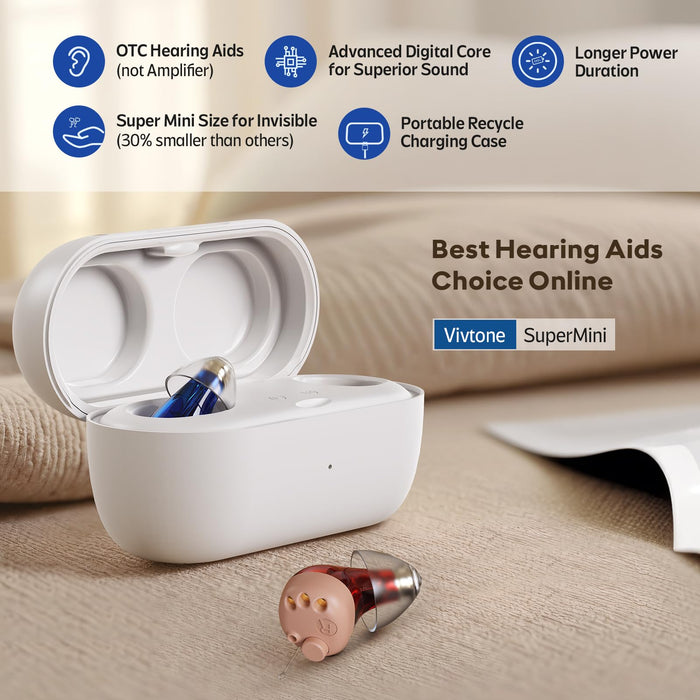 Hearing Aids (Not Amplifiers), Vivtone Rechargeable Digital Hearing Aids with 16-Channel Sound Processing for Superior Sound Quality, Over-the-Counter Hearing Solution for Hearing Loss, SuperMini-br