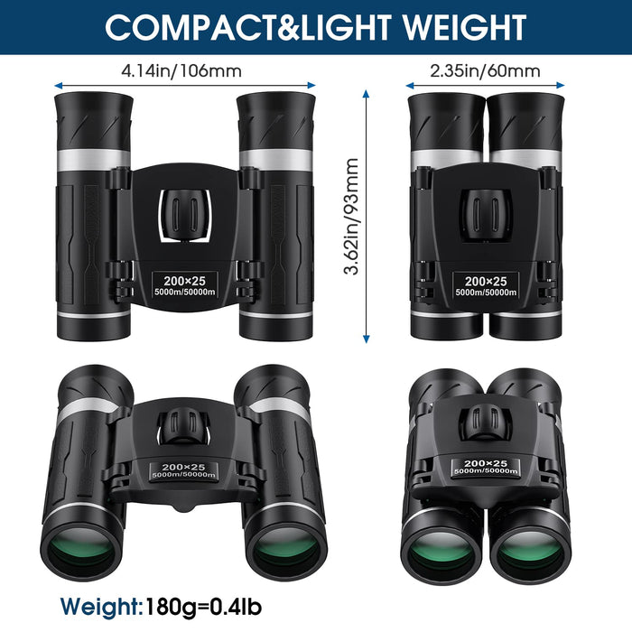 200x25 Compact Binoculars for Adults and Kids, High Powered Mini Pocket Binoculars, Waterproof Small Binoculars for Bird Watching, Hunting, Concert, Theater, Opera, Traveling, Sightseeing