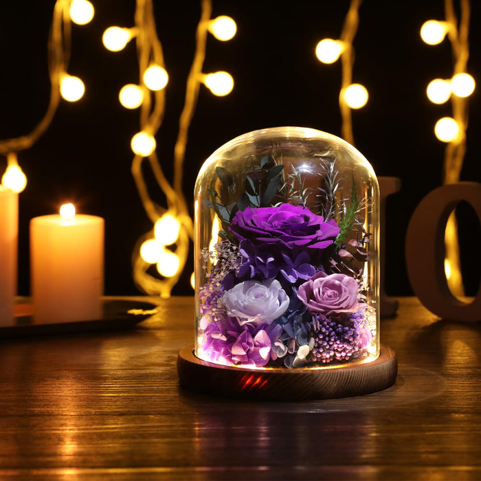 lovenfold Flowers for Delivery Prime Preserved Rose Gifts for Women,Long-Lasting Real Flowers in Glass Dome,Valentine Day Mothers Day Birthday Gifts for Women Mom Friend(Purple Rose)