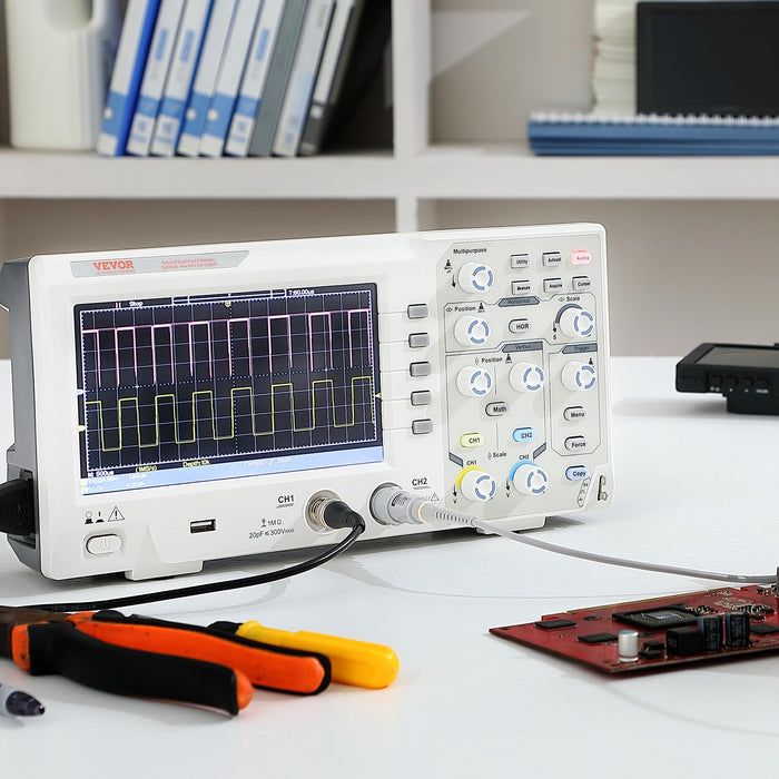 VEVOR Digital Oscilloscope, 1GS/S Sampling Rate, 100MHZ Bandwidth 2 Channels Portable Oscilloscope with 7-inch Color Screen, 30 Automatic Measurement Functions for Electronic Circuit Testing DIY……