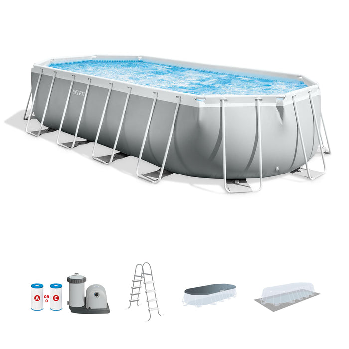 INTEX 26797EH Prism Frame Premium Oval above Ground Swimming Pool Set: 20ft x 10ft x 48in – includes 1500 GPH Cartridge Filter Pump – Removable Ladder – Pool Cover – Ground Cloth