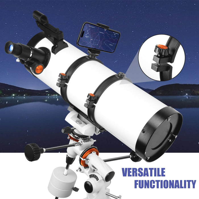 Telescope 150EQ Astronomical Reflector Telescopes for Adults, Professional Manual Equatorial Telescope for Kids & Beginners.Comes with 2X Barlow Lens Phone Adapter,Stainless Tripod and Moon Filter