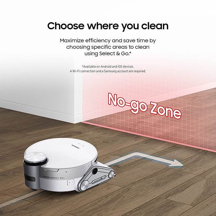 SAMSUNG Jet Bot AI+ Robot Vacuum Cleaner w/Object Recognition, Intelligent Cleaning, Clean Station, 5-Layer Filter, Touchless Dust Removal for Hardwood Floors, Carpets, VR50T95735W, White