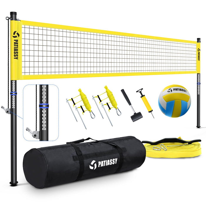 Patiassy Portable Professional Outdoor Volleyball Net Set with Adjustable Height Aluminum Poles, Winch System, Volleyball with Pump and Carrying Bag for Backyard Beach (Yellow)