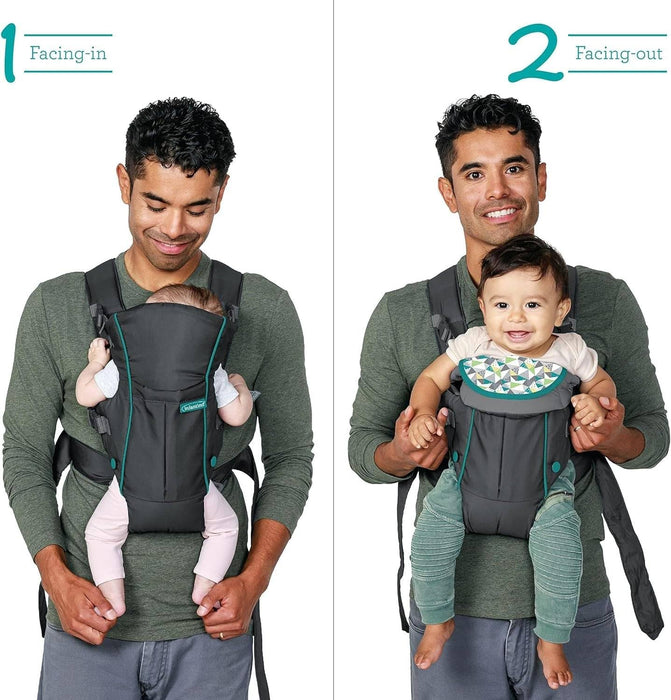 Infantino Swift Classic Carrier with Pocket - 2 Ways to Carry Grey Carrier with Wonder Bib & Essentials Storage Front Pocket, Adjustable Back Strap, Inward & Outward Facing, Easy to Clean Material