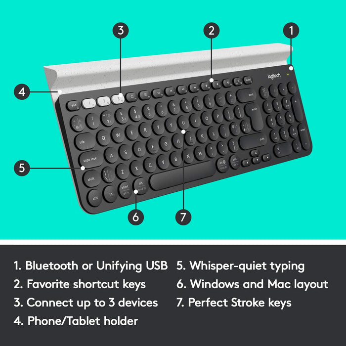 Logitech K780 Multi-Device Wireless Keyboard for Computer, Phone and Tablet – FLOW Cross-Computer Control Compatible – Speckles