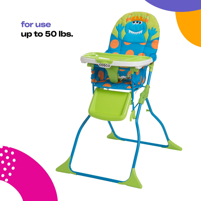 Cosco Simple Fold Deluxe High Chair with 3-Position Tray, Monster Syd