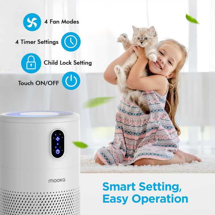 MOOKA Air Purifiers for Home Large Room up to 1076 ft², H13 True HEPA Air Filter Cleaner, Odor Eliminator, Remove Smoke Dust Pollen Pet Dander, Night Light(Available for California)