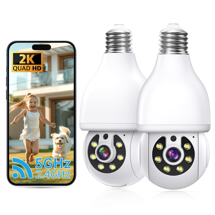 2K Light Bulb Security Camera 5G&2.4G WiFi Security Cameras Wireless Outdoor Indoor,360° Bulb Cameras for Home Security Outside Indoor,Motion Detection and Alarm,Two-Way Talk,Color Night Vision(2 PACK