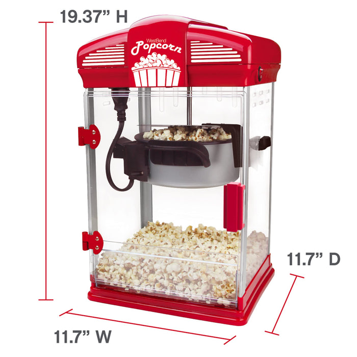 West Bend Stir Crazy Movie Theater Popcorn Popper with Nonstick Popcorn Kettle, Measuring Tool and Popcorn Scoop for Gourmet Popcorn Machine , 4 Qt., Red