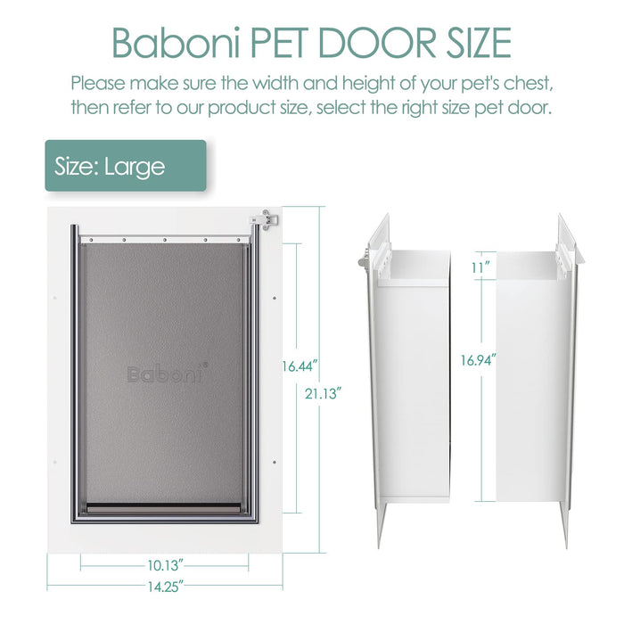 Baboni 3-Flap Pet Door for Wall, Steel Frame and Telescoping Tunnel, Aluminum Lock, Double Flap Dog Door and Cat Door, Strong and Durable (Pets Up to 100 Lb) -Large