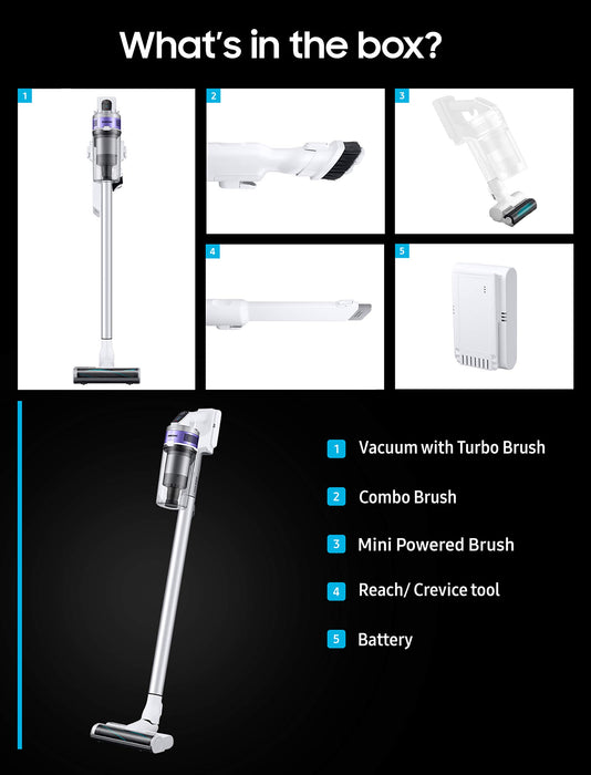 Samsung Jet 70 Pet Cordless Stick Vacuum Long Lasting Battery and 150 Air Watt Suction Power, Complete with Mini Motorized Tool, Violet