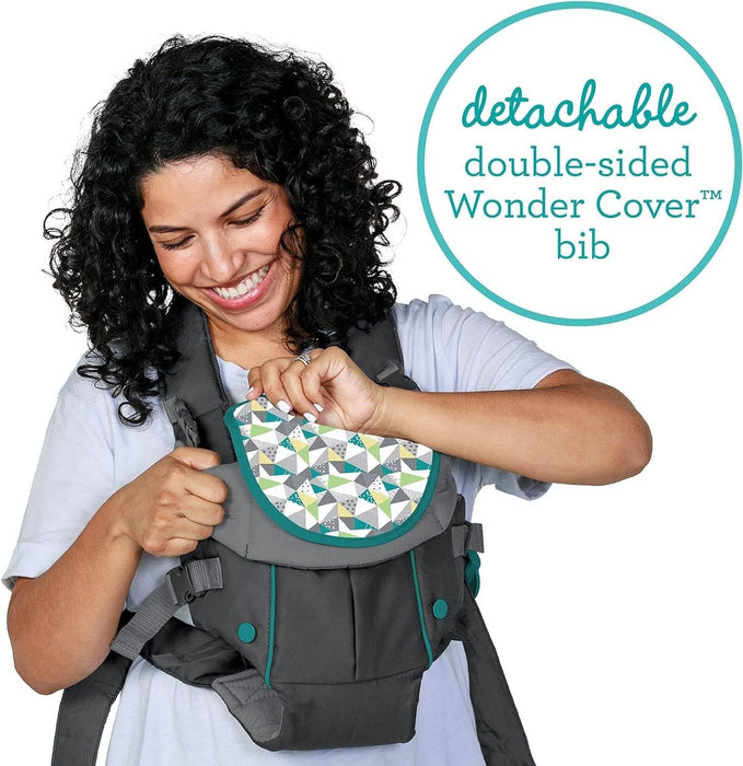 Infantino Swift Classic Carrier with Pocket - 2 Ways to Carry Grey Carrier with Wonder Bib & Essentials Storage Front Pocket, Adjustable Back Strap, Inward & Outward Facing, Easy to Clean Material