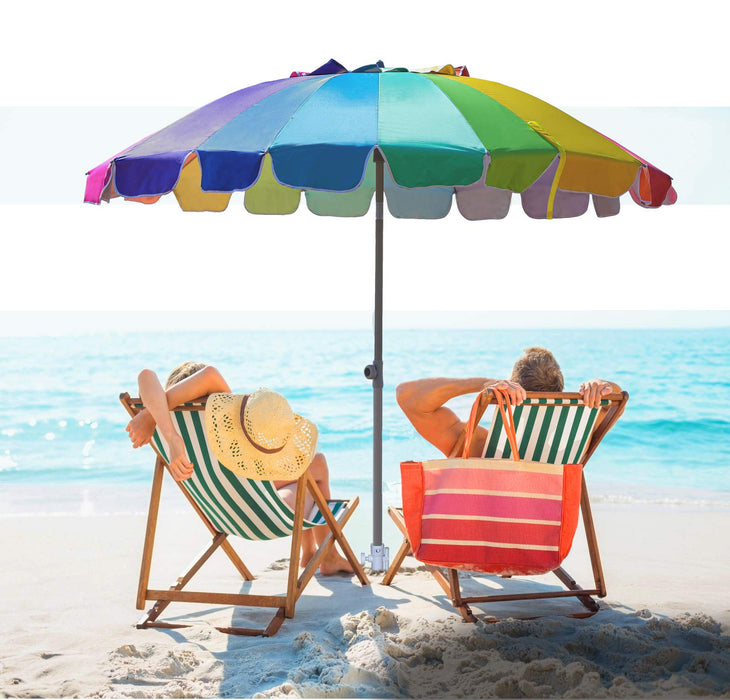 AMMSUN 7.5ft Heavy Duty HIGH Wind Beach Umbrella with sand anchor & Tilt Sun Shelter, UV 50+ Protection Outdoor Umbrellas Sunshade with Carry Bag for Patio Garden Pool Backyard Rainbow