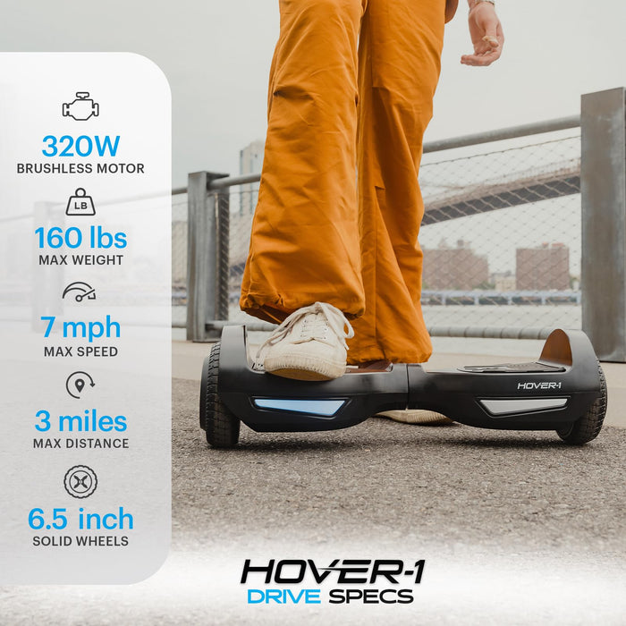 Hover-1 Drive Electric Self-Balancing Hoverboard with 7 mph Max Speed, Dual 160W Motors, 3 Mile Range, and 6.5” Wheels