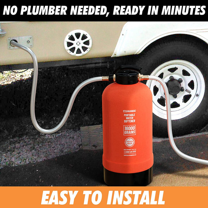 NPGLOBAL RV Water Softener Portable - 16,000 Grain, 3/4" GHT Fittings, Convenient Water Softener for RVs, Trailers, Boats, Mobile Car Washing, Pressure Washing