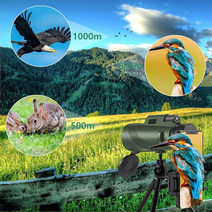 80x100 High Power Monocular Telescope for Smartphone with Tripod, HD Monocular for Adults, Lightweight BAK-4 Prism Monoculars for Hiking Hunting Stargazing Bird Watching Travel Camping