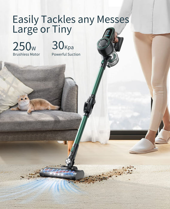 Cordless 30KPA Powerful Suction Stick Vacuum Cleaner with Foldable Tube & Large LED Display, Handheld Vacuum Cleaner for Floor, Carpet, Pet Hair, Detachable Battery