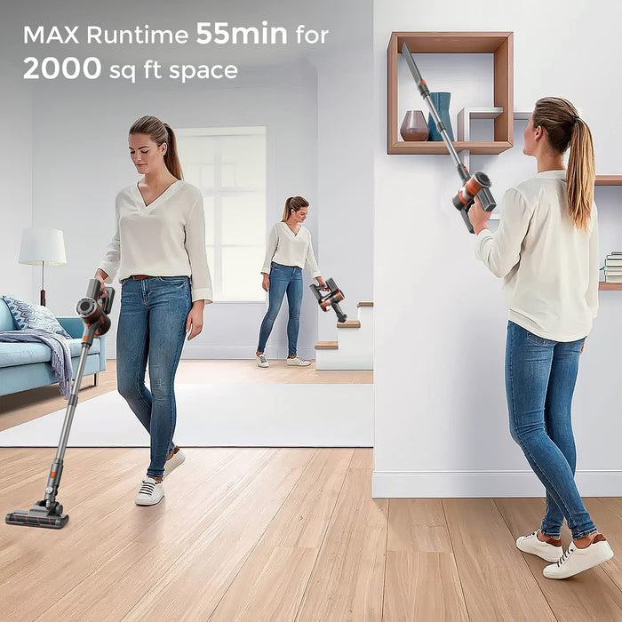 YESMAE Cordless Vacuum Cleaner Up to 55 Minutes Runtime: Powerful 33Kpa Suction, 400W Brushless Motor, LED Headlight, 8-in-1 Easy Switching Between Stick Vacuum & Lightweight Handheld Vacuum