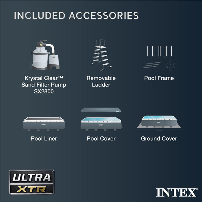 INTEX 26373EH Ultra XTR Deluxe Rectangular above Ground Swimming Pool Set: 32ft x 16ft x 52in – includes 2800 GPH Sand Filter Pump – SuperTough Puncture Resistant – Rust Resistant – Easy to Assemble