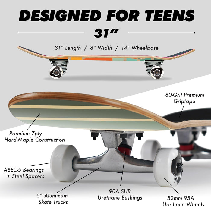 Magneto Complete Skateboard | Maple Wood | ABEC 5 Bearings | Double Kick Concave Deck | Kids Skateboard Cruiser Skateboard | Skateboards for Beginners, Teens & Adults (Free Stickers Included)