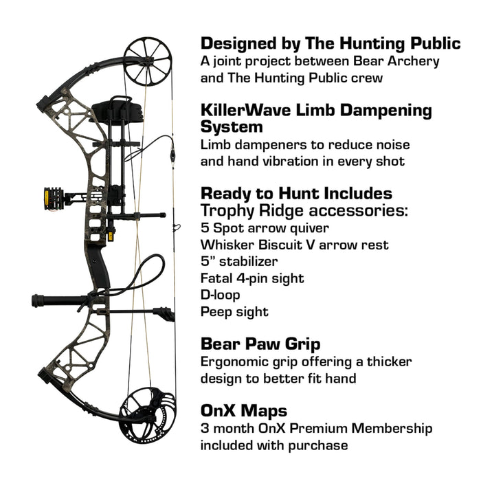 Bear Archery ADAPT Ready to Hunt Adult Compound Bow Package Designed by The Hunting Public, 70 lb. Draw Weight, Right Hand, Throwback Tan