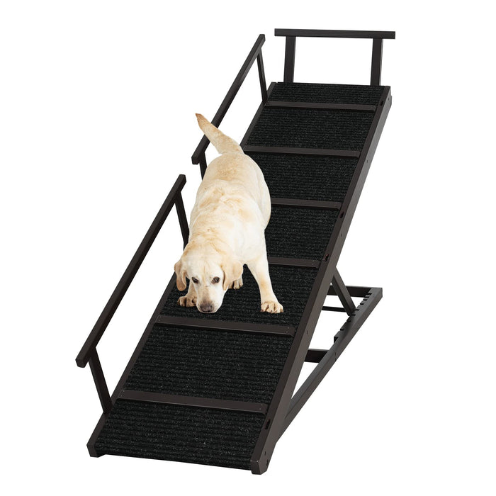 PANTAZO Pet Ramp Folding Portable Wooden Dog & Cat Ramp for Couch or Bed, Including Non Slip Mat & Safety Side Rails, 64.2 Inch Long and Height Adjustable from 13.4 Inch to 38 Inch Up to 110 Lbs