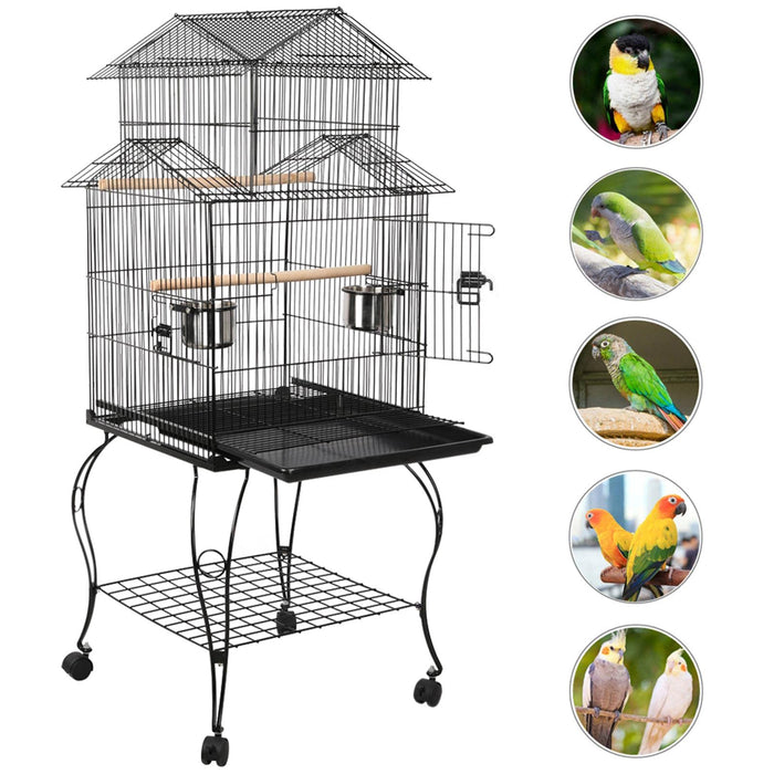 Yaheetech Budgie Cage 55-inch Rolling Standing Triple Roof Medium Parrot Cage Pet Bird Cage with Detachable Stand for Cockatiels Sun Parakeets Green-cheeked Conures Macaw