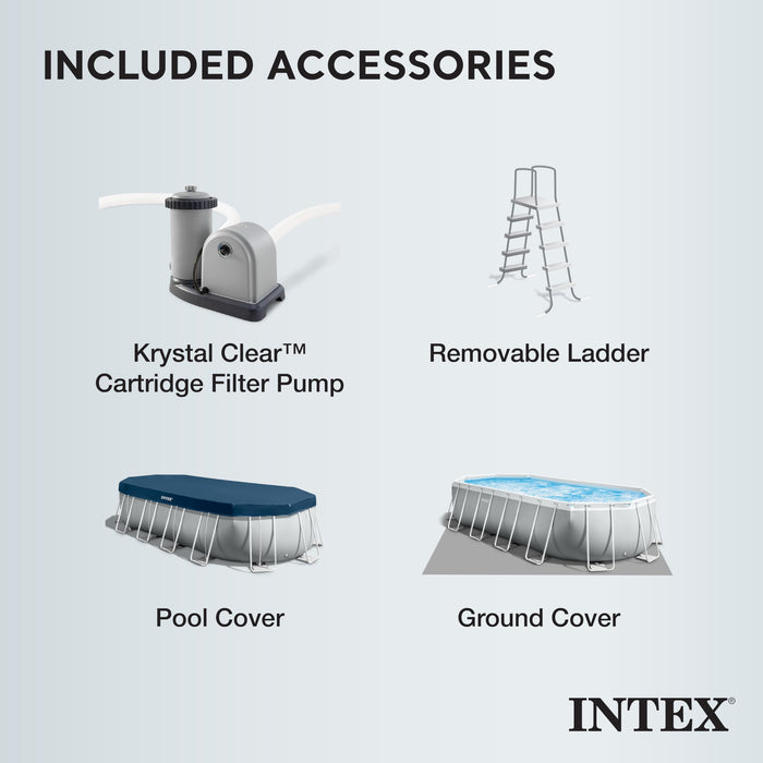 INTEX 26797EH Prism Frame Premium Oval above Ground Swimming Pool Set: 20ft x 10ft x 48in – includes 1500 GPH Cartridge Filter Pump – Removable Ladder – Pool Cover – Ground Cloth