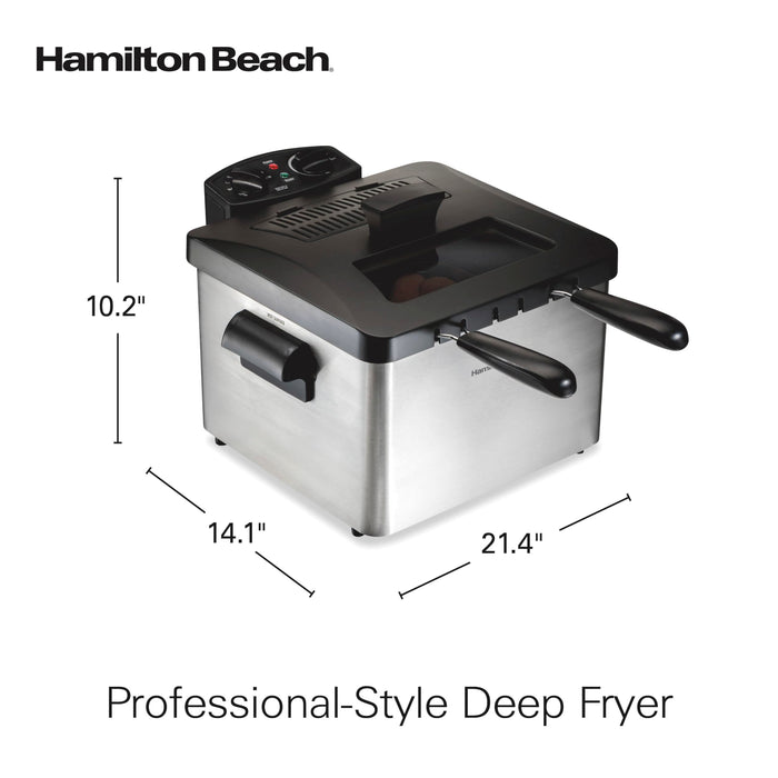 Hamilton Beach Deep Fryer with 2 Frying Baskets, 19 Cups / 4.5 Liters Oil Capacity, Lid with View Window, Professional Style, Electric, 1800 Watts, Stainless Steel (35036)