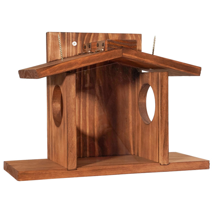 MIXUMON Wood Squirrel Feeder, Squirrel Feeders for Outside Winter, Wooden Chipmunk Feeder for Corn, Peanuts, Durable Box Easy to Fill with Removable Front Panel (Style 2)