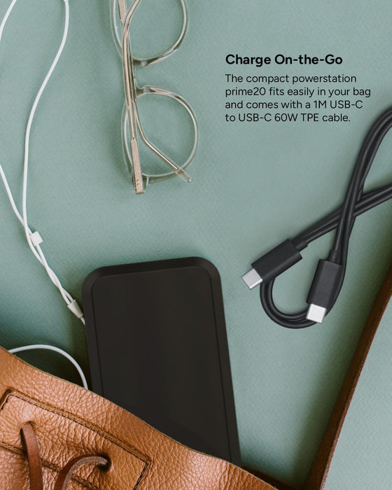 mophie powerstation prime20 - Ultra-Compact Portable Power Bank with 20,000mAh Internal Battery, 18W USB-C PD Fast Charging, 3-Device Simultaneous Charging, Eco-Friendly Design