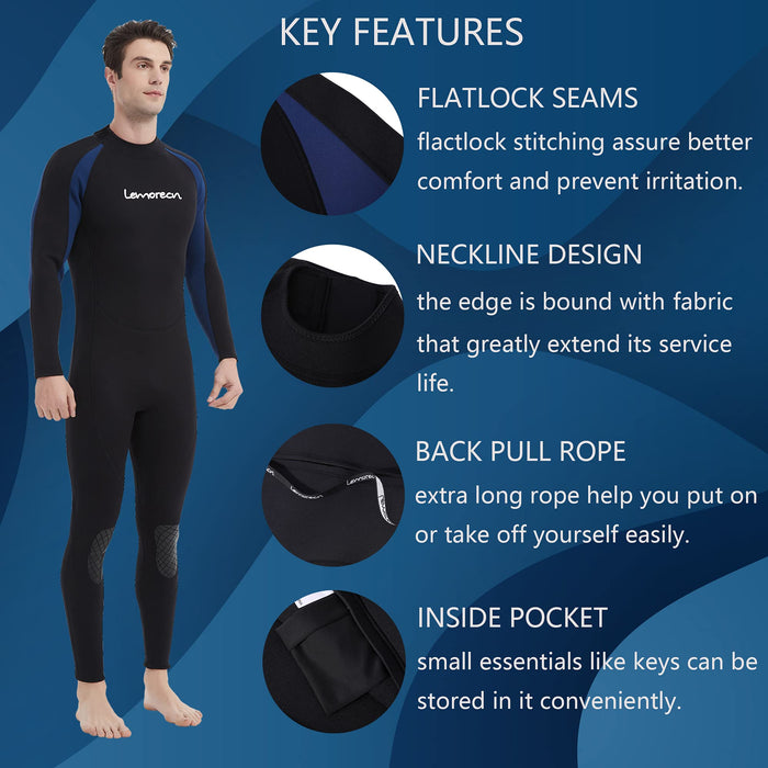 Lemorecn Wetsuits Jumpsuit Neoprene 3/2mm Full Body Diving Suit(3031,L)