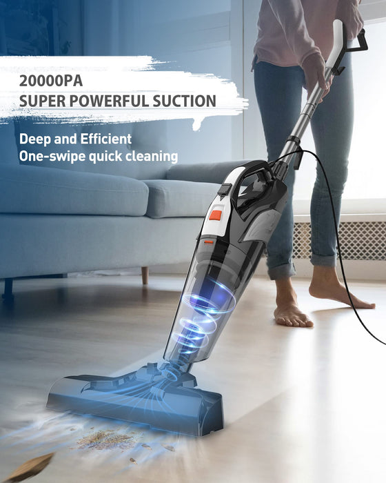 Stick Vacuum Cleaner, Corded Small Handheld Vacuum Lightweight Electric Brooms, 20Kpa Strong Suction 4-in-1 Portable 600W Mini Hand Vac for Home Pet Hair Hard Floor, Carpet