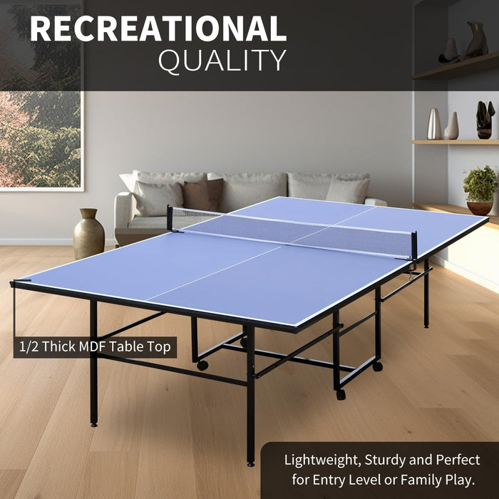 DUDUSHIMAN 9ft Mid-Size Table Tennis Table, Foldable Ping Pong Table for Indoor & Outdoor Games with Net, 2 Table Tennis Paddles and 3 Balls, Style A