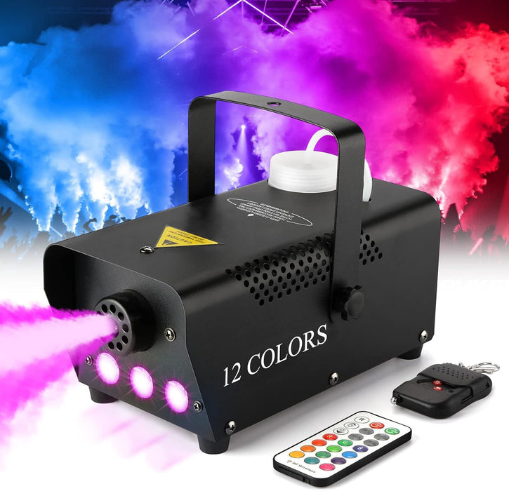 Fog Machine with Lights - 3 Stage LED Lights with 12 Colors & Strobe Effect for Party Wedding Holiday Christmas - Fansteck 500W Upgraded Remote Portable Smoke Machine