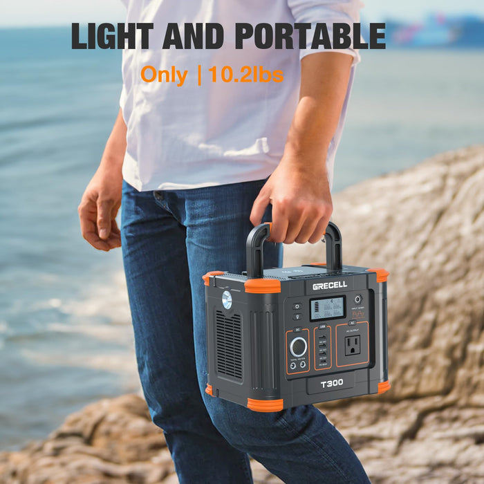 Portable Power Station 300W (Peak 600W), GRECELL 288Wh Solar Generator with 60W USB-C PD Output, 110V Pure Sine Wave AC Outlet Backup Lithium Battery for Outdoors Camping Travel Hunting Home Blackout